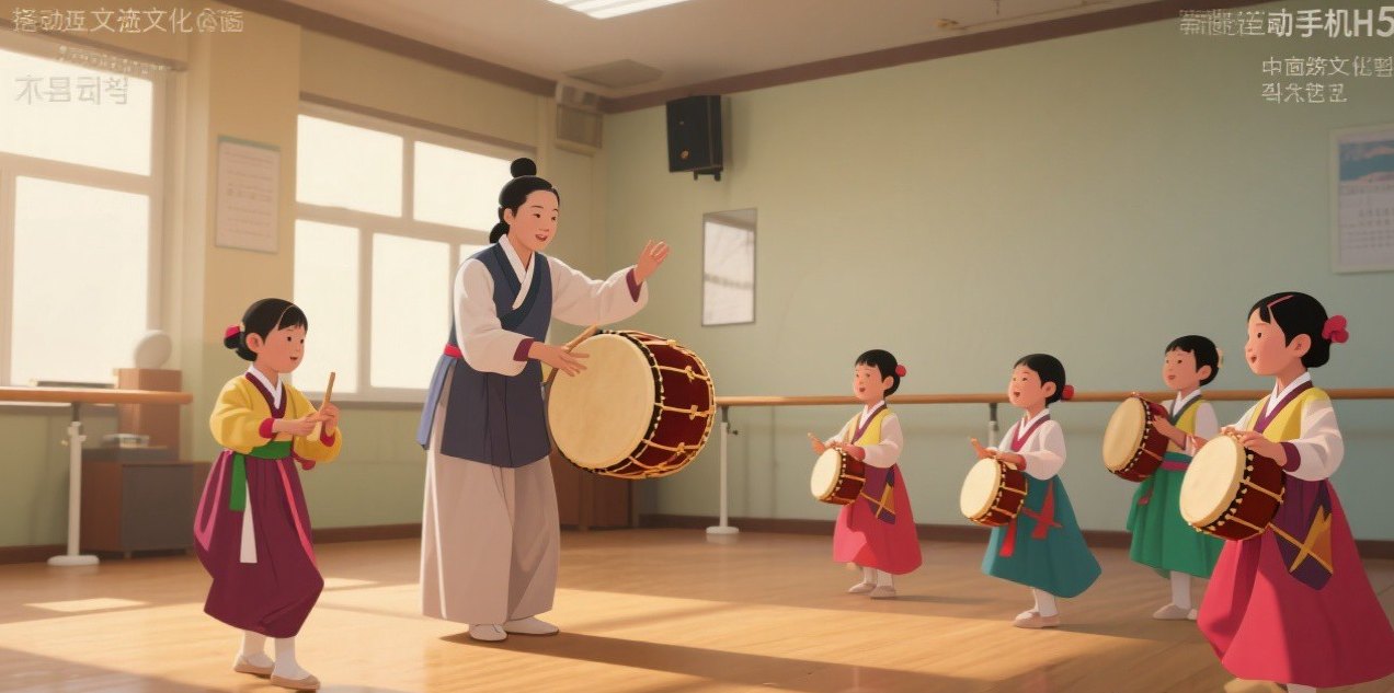 传承人教学与排练场景插画